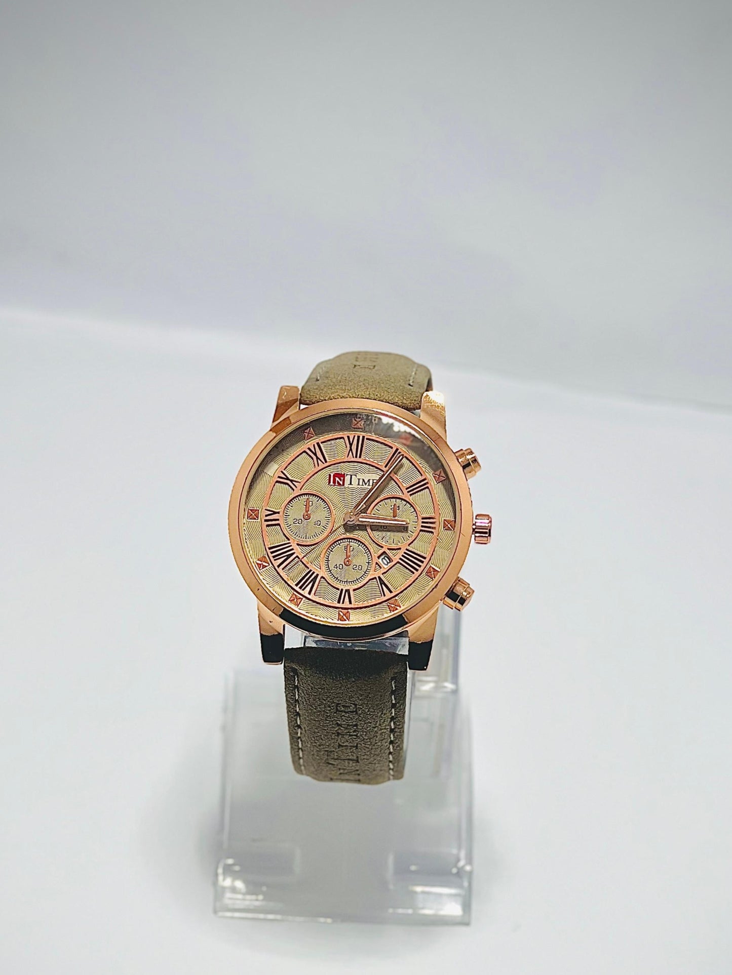 INTIME™ Classic Chronograph – Rose Gold & Olive Green
