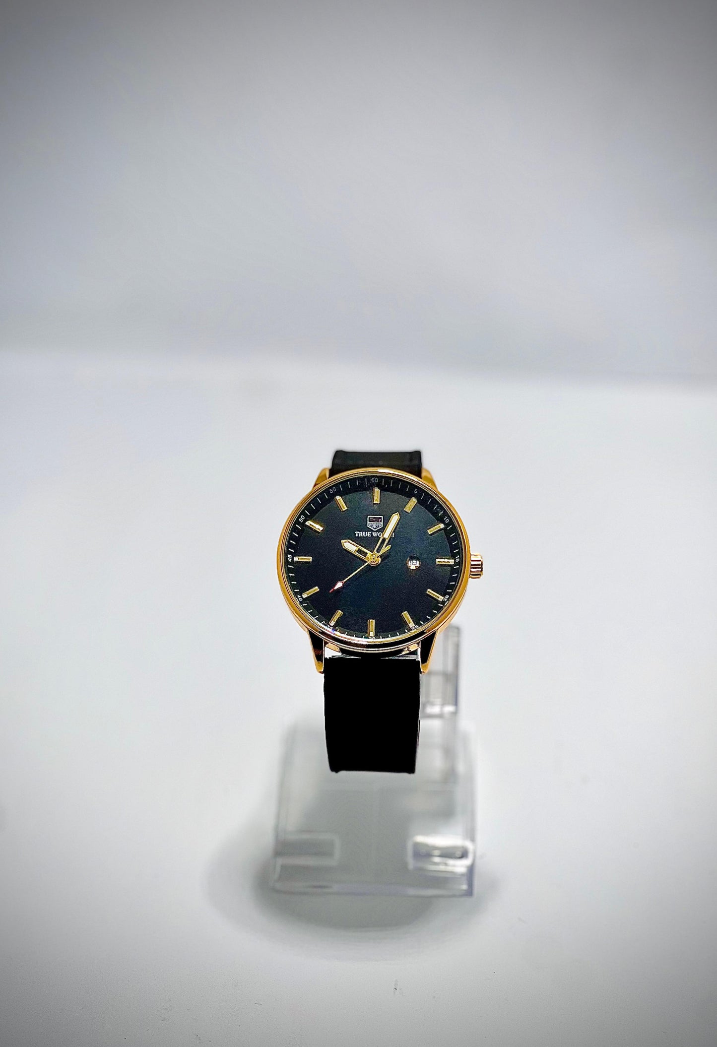 TimeWorth Classic Quartz Watch – Black Leather Strap