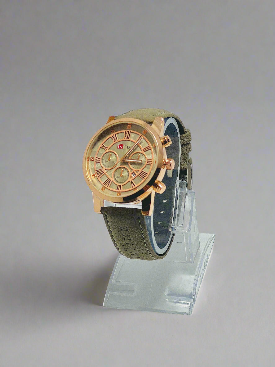 INTIME™ Classic Chronograph – Rose Gold & Olive Green