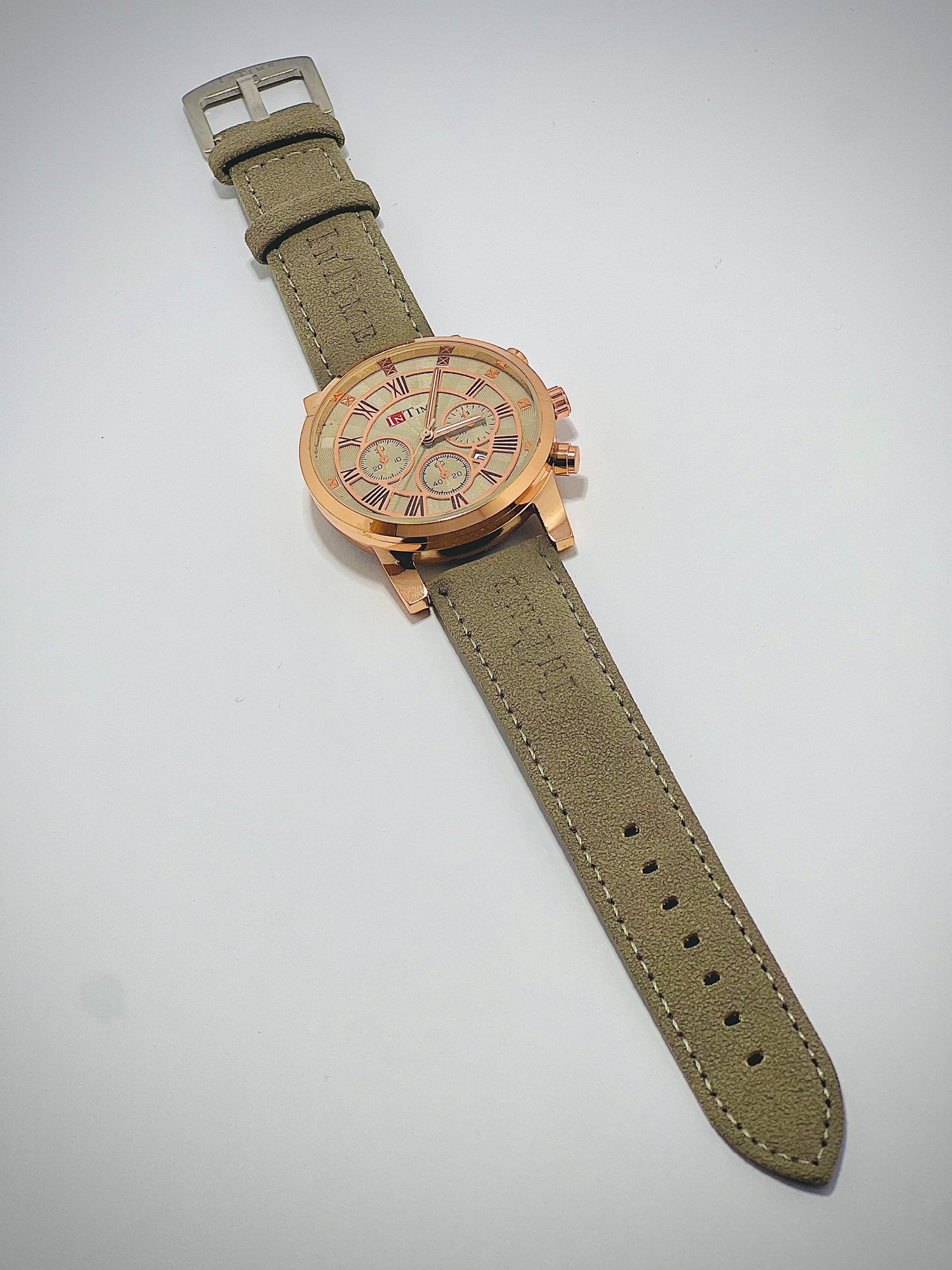 INTIME™ Classic Chronograph – Rose Gold & Olive Green