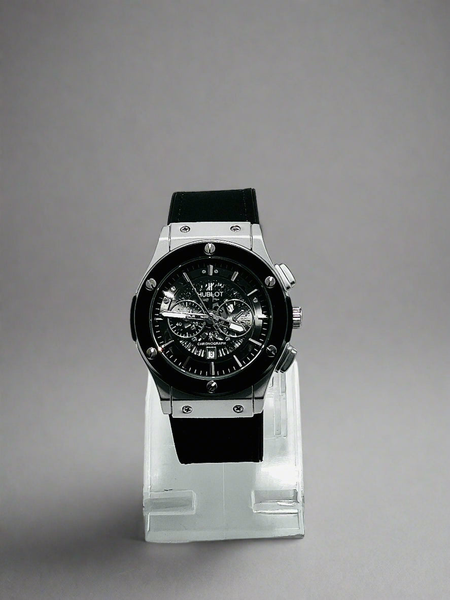 Hublot Men’s Chronograph Watch – Black & Silver Edition
