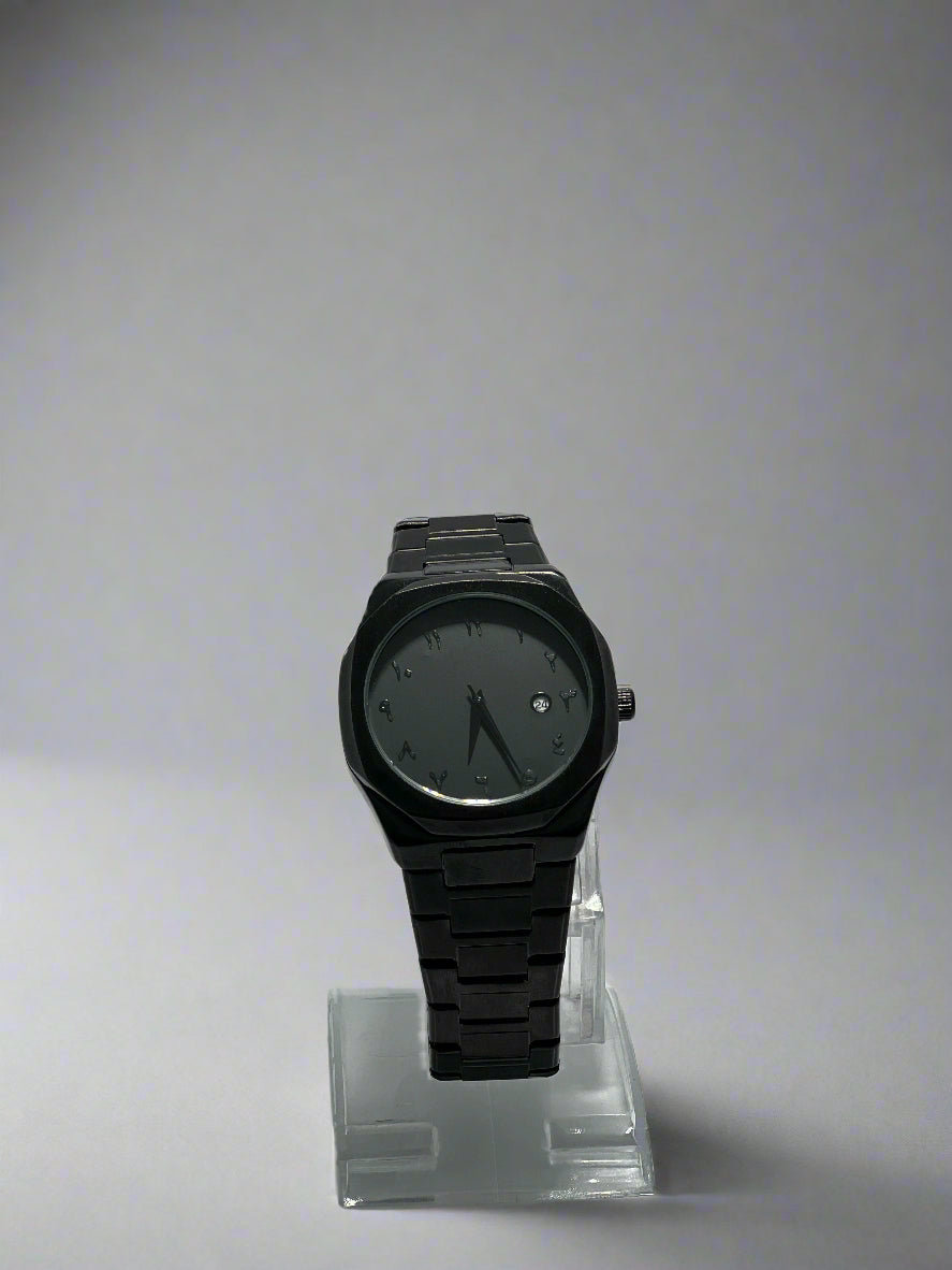Aura Midnight Black Metal Watch – Arabic Dial