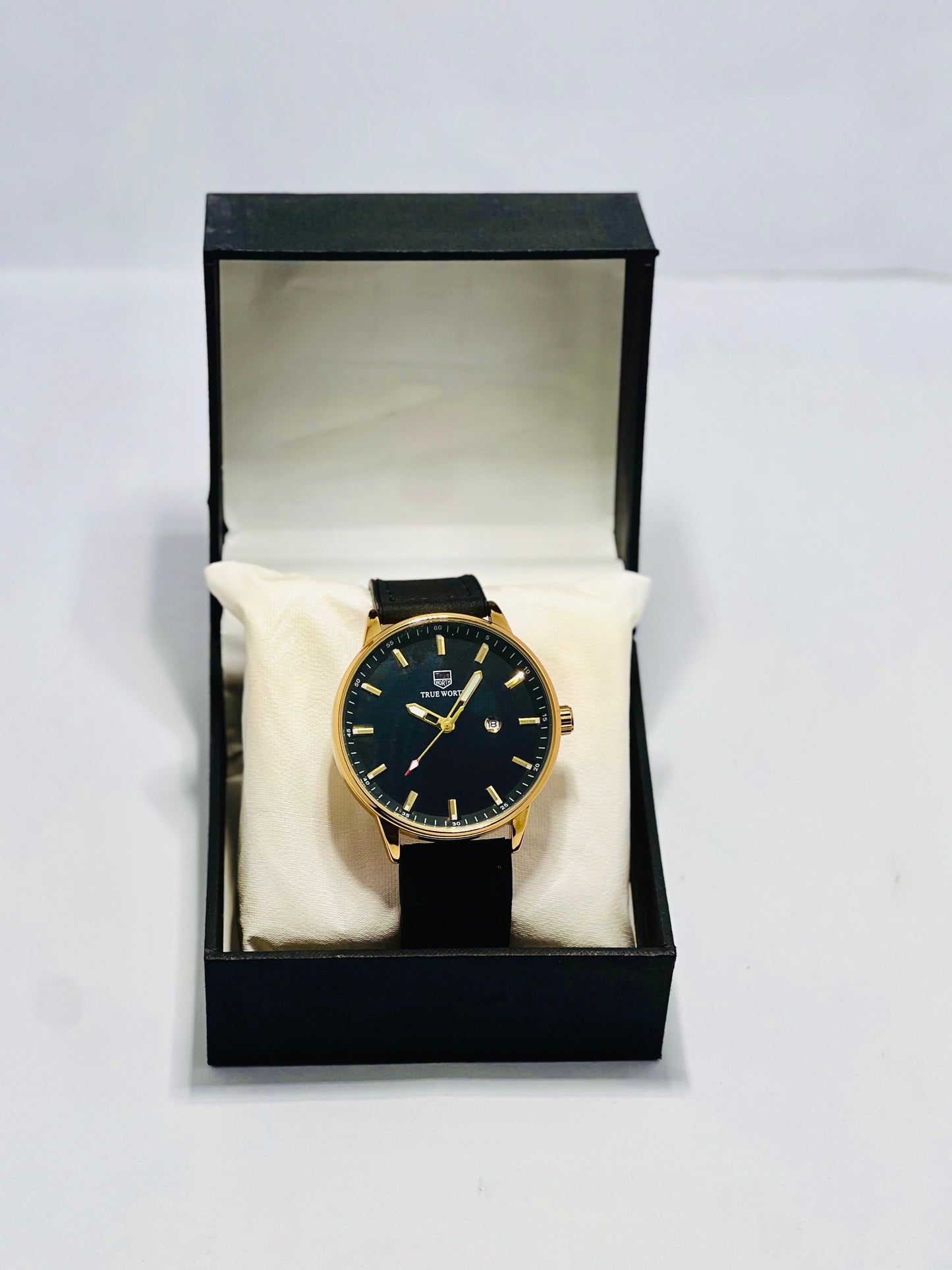 TimeWorth Classic Quartz Watch – Black Leather Strap